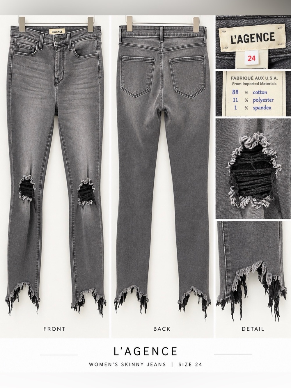 L'AGENCE Washed Gray Distressed Skinny Jeans